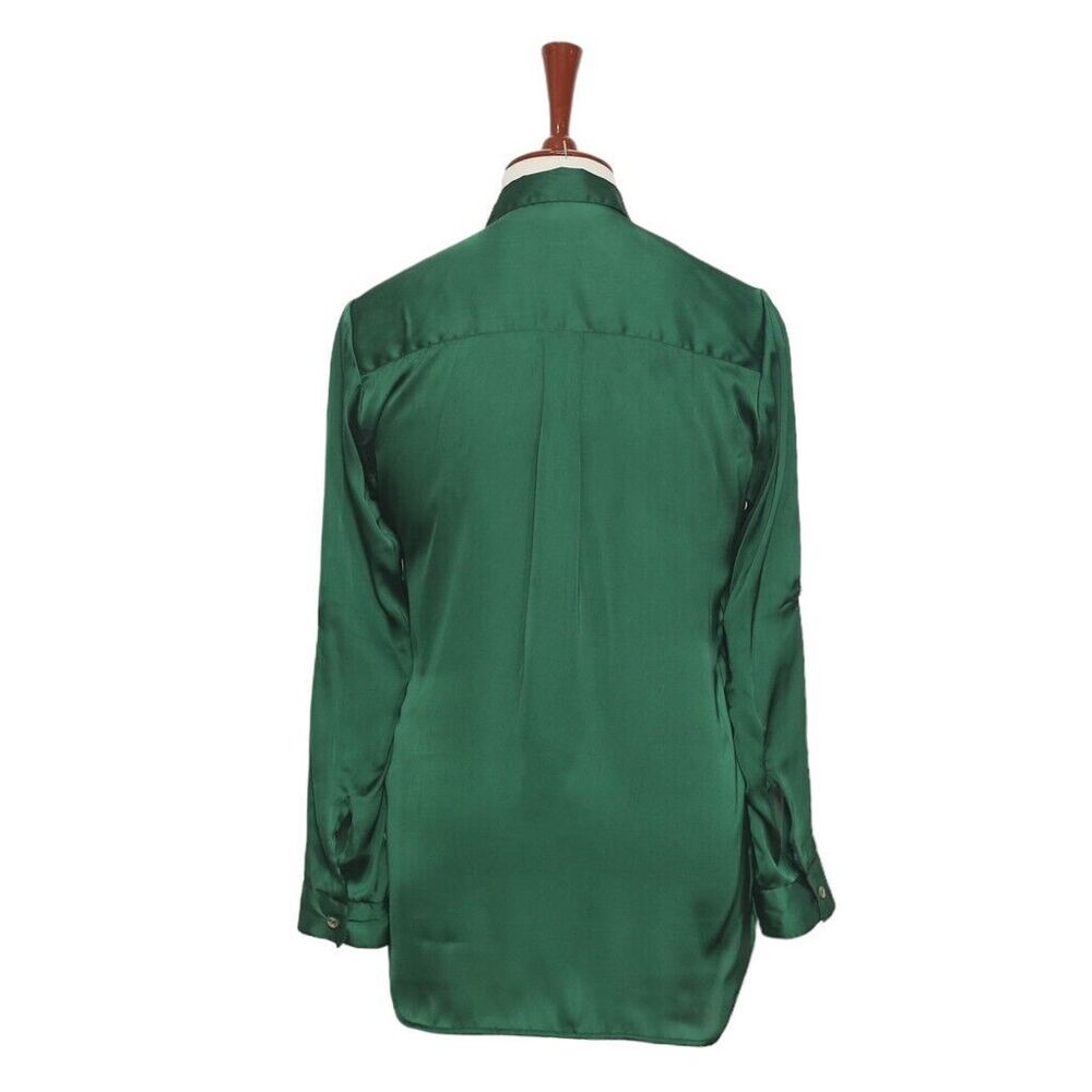 Womens Silk Shirt Button Up Green Lightweight Dress Casual Summer Top Medium - Picture 2 of 7